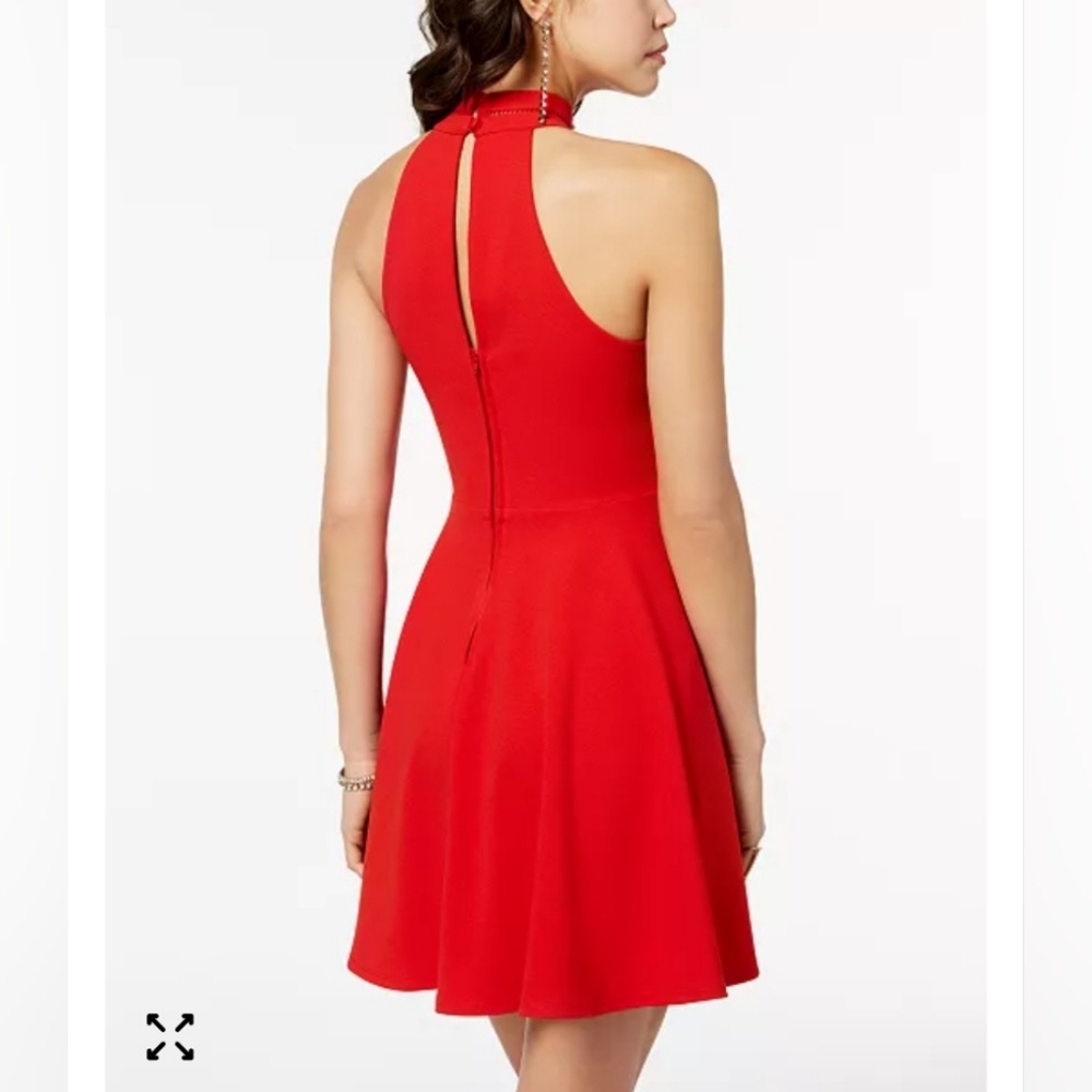 B Darlin Red Halter Eylet Cutout High Mock Neck Skater Mini Dress Sz. 9/10